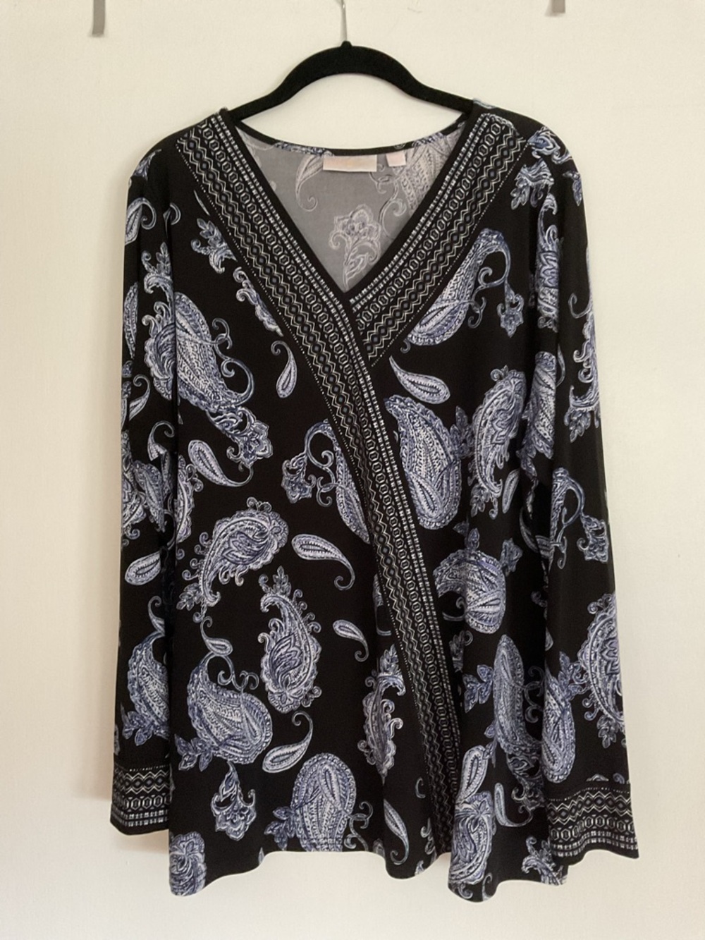 Belle by Kim Gravel Black Top with Blue Paisley Print